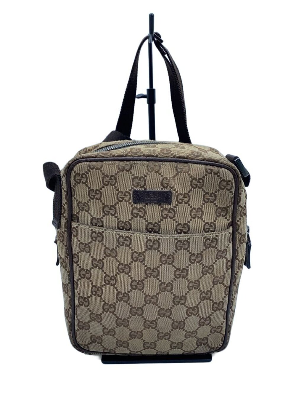 Gucci GG Canvas crossbody messenger bag beige ebony monogram brown leather